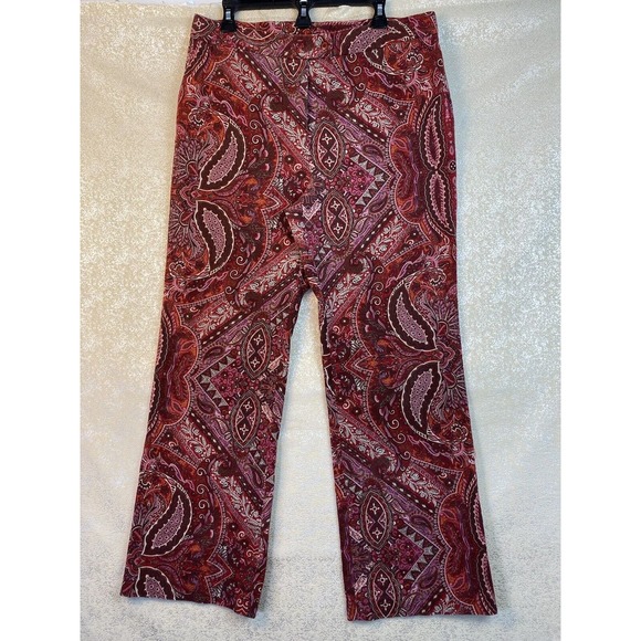 August Silk Logic Women Pants Size 14 Boot cut Red Paisley Print Stretch Boho - Picture 1 of 12
